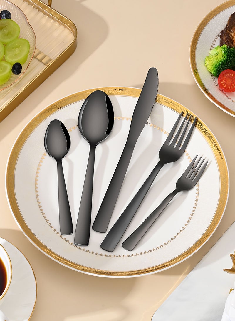 SUNHOME 30-Piece Stainless Steel Cutlery Set, Black Flatware Set for 6 Person, Mirror Polished Dishwasher Safe Rust Resistant Food Grade Tableware Set, Ideal for Home Kitchen Party Eid Gift - Image 5